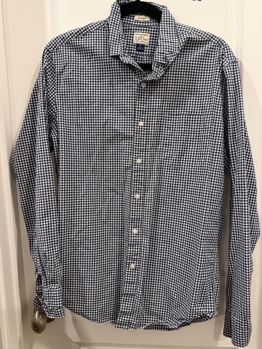 J. Crew Secret Wash Navy & White Gingham Button-Down Shirt
